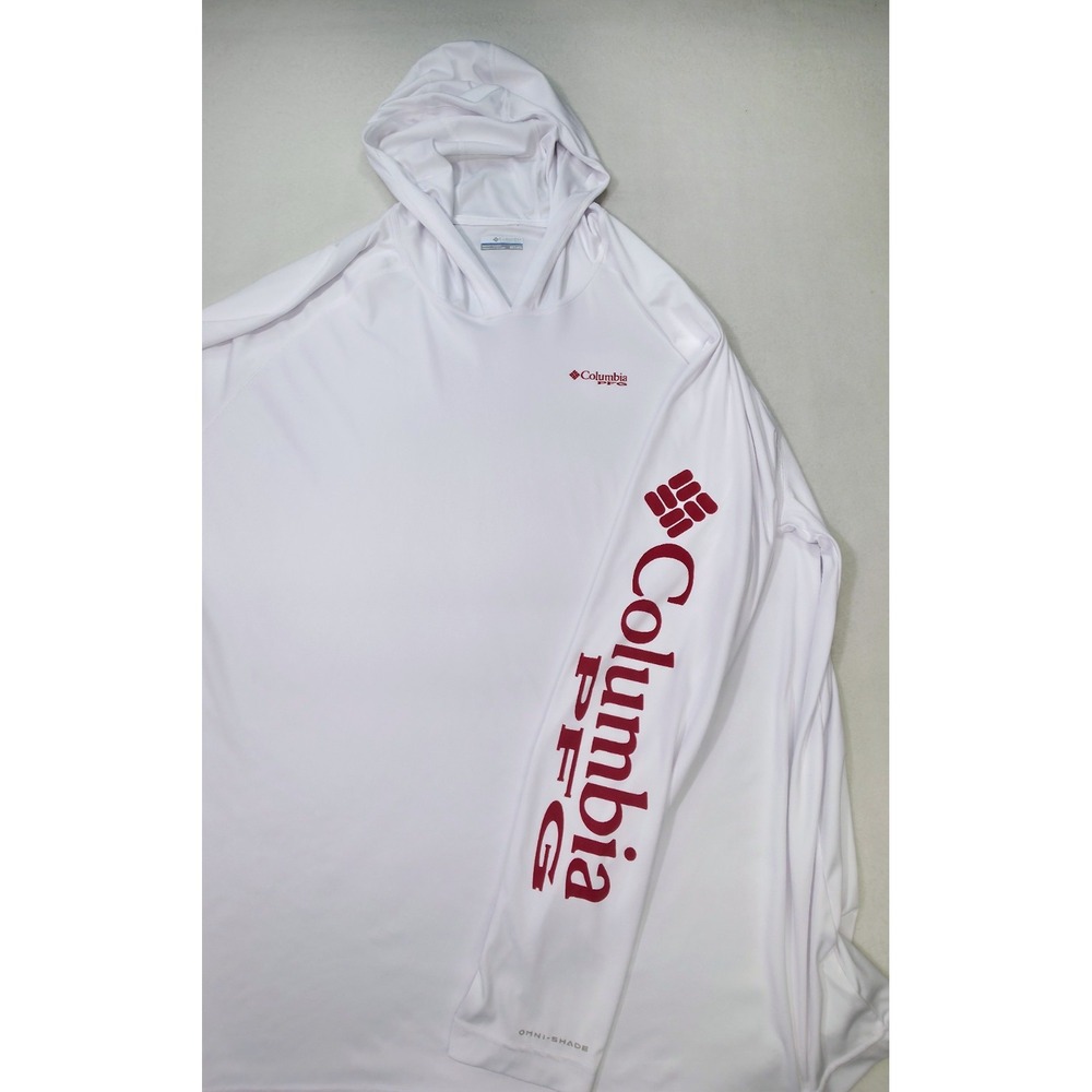 Columbia PFG Omni-Shade Long Sleeve Hoodie Shirt Mens 4XLT Bright White Red